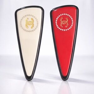 2 fashion CC Red and Cream Hair Clips with Gold Detail and pearl accent